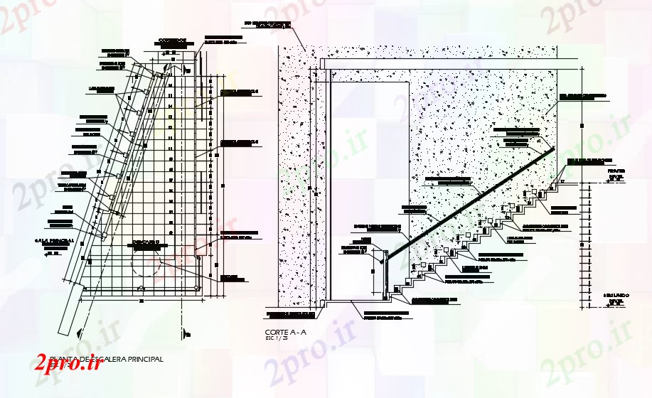 دانلود نقشه جزئیات ساختار راه پله نشیمن (کد89286)
