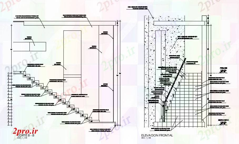 دانلود نقشه جزئیات ساختار راه پله  (کد89287)