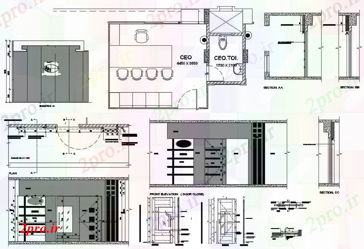 دانلود نقشه ساختمان اداری - تجاری - صنعتی کابین دفتر طراحی داخلی 11 در 16 متر (کد89312)