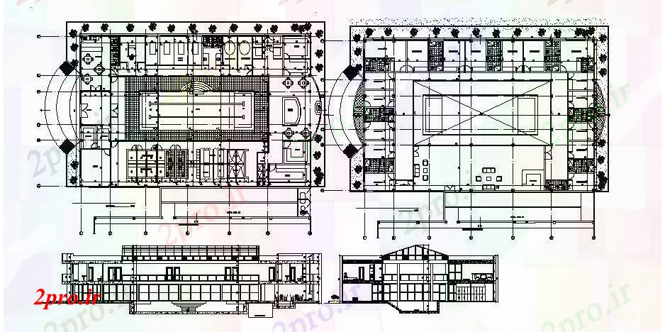 دانلود نقشه هتل - رستوران - اقامتگاه ساختمان هتل با ابعاد جزئیات 22 در 33 متر (کد89333)