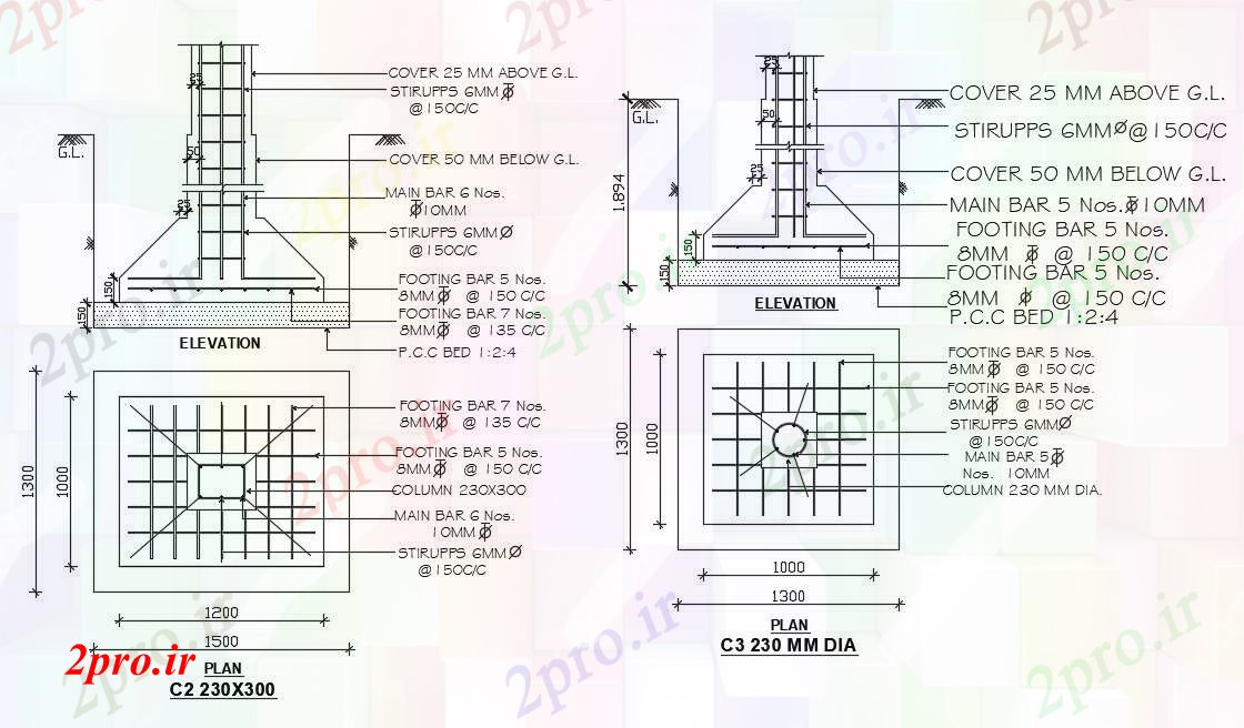 دانلود نقشه جزئیات پایه  ساختار پایه با ابعاد جزئیات (کد89353)