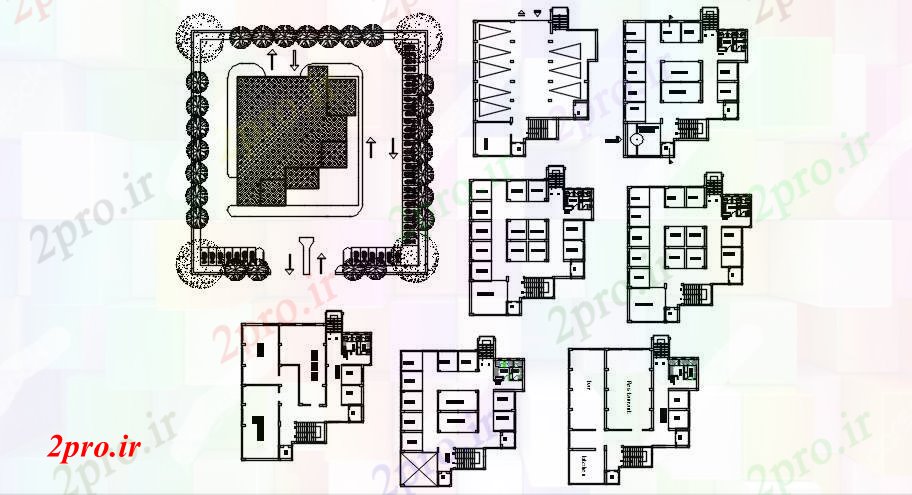 دانلود نقشه هایپر مارکت - مرکز خرید - فروشگاه طرحی خرید ساختمان پیچیده با ابعاد جزئیات 18 در 20 متر (کد89356)