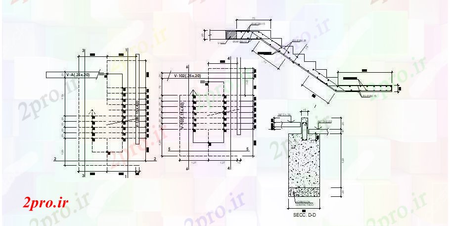 دانلود نقشه جزئیات ساختار  طراحی راه پله با ابعاد جزئیات (کد89371)