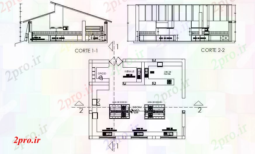 دانلود نقشه هتل - رستوران - اقامتگاه طراحی رستوران آشپزخانه 12 در 14 متر (کد89413)