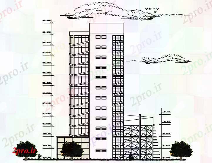 دانلود نقشه ساختمان اداری - تجاری - صنعتی دفتر طراحی ساختمان  (کد89487)