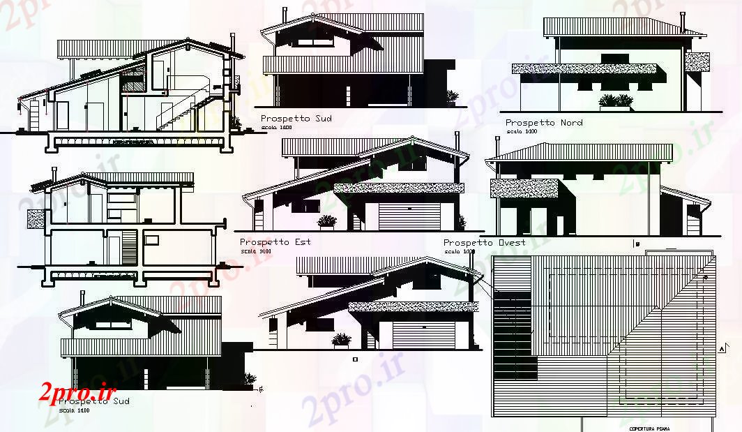 دانلود نقشه خانه های کوچک ، نگهبانی ، سازمانی - طراحی خانه های ویلایی با نما های مختلف  (کد89508)