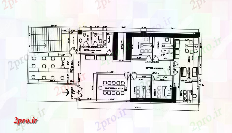 دانلود نقشه شرکت ، دفتر کار ، سازمان ، ادارهمحل کار طراحی 10 در 23 متر (کد89522)