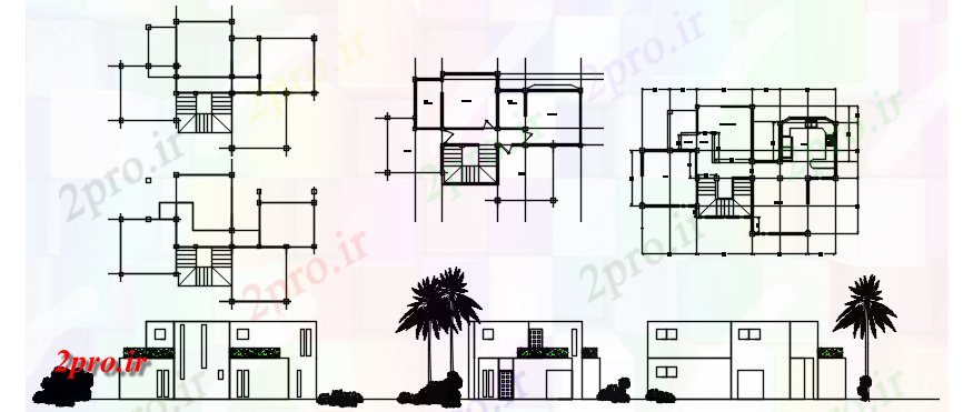 دانلود نقشه مسکونی  ، ویلایی ، آپارتمان  طرحی خانه با نما و بخش (کد89527)