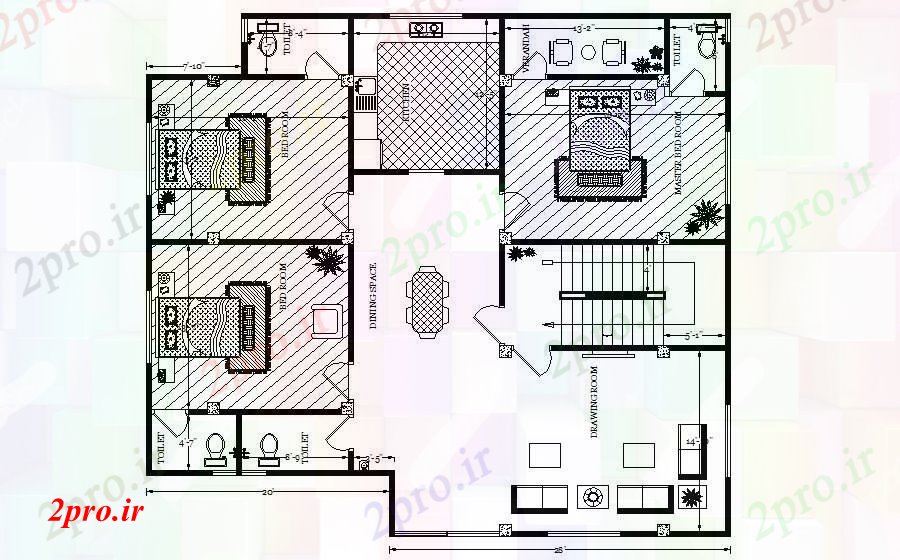 دانلود نقشه مسکونی  ، ویلایی ، آپارتمان  طرحی خانه با مبلمان (کد89604)