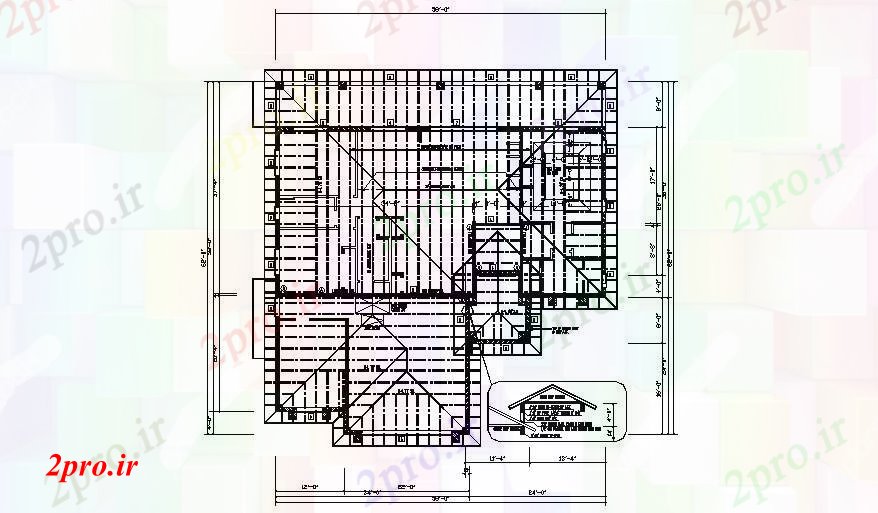 دانلود نقشه ساختمان اداری - تجاری - صنعتی  طرحی سقف 62 فوت X 58 فوت  (کد89636)