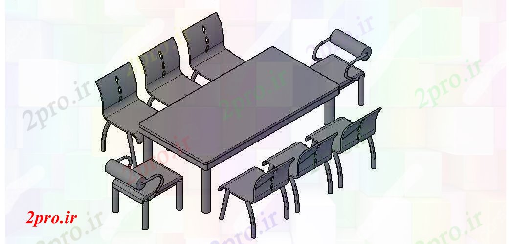 دانلود نقشه بلوک مبلمان میز ناهارخوری تریدی مدل (کد89754)