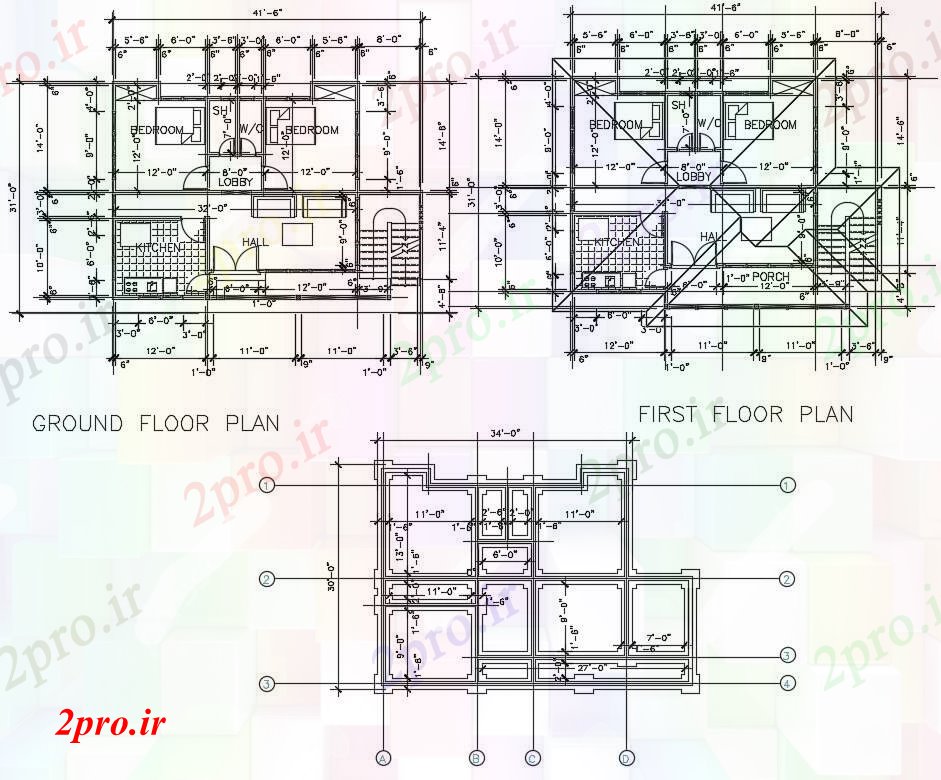 دانلود نقشه مسکونی  ، ویلایی ، آپارتمان  برنامه های خانه را با اطلاعات ابعاد در  (کد89762)