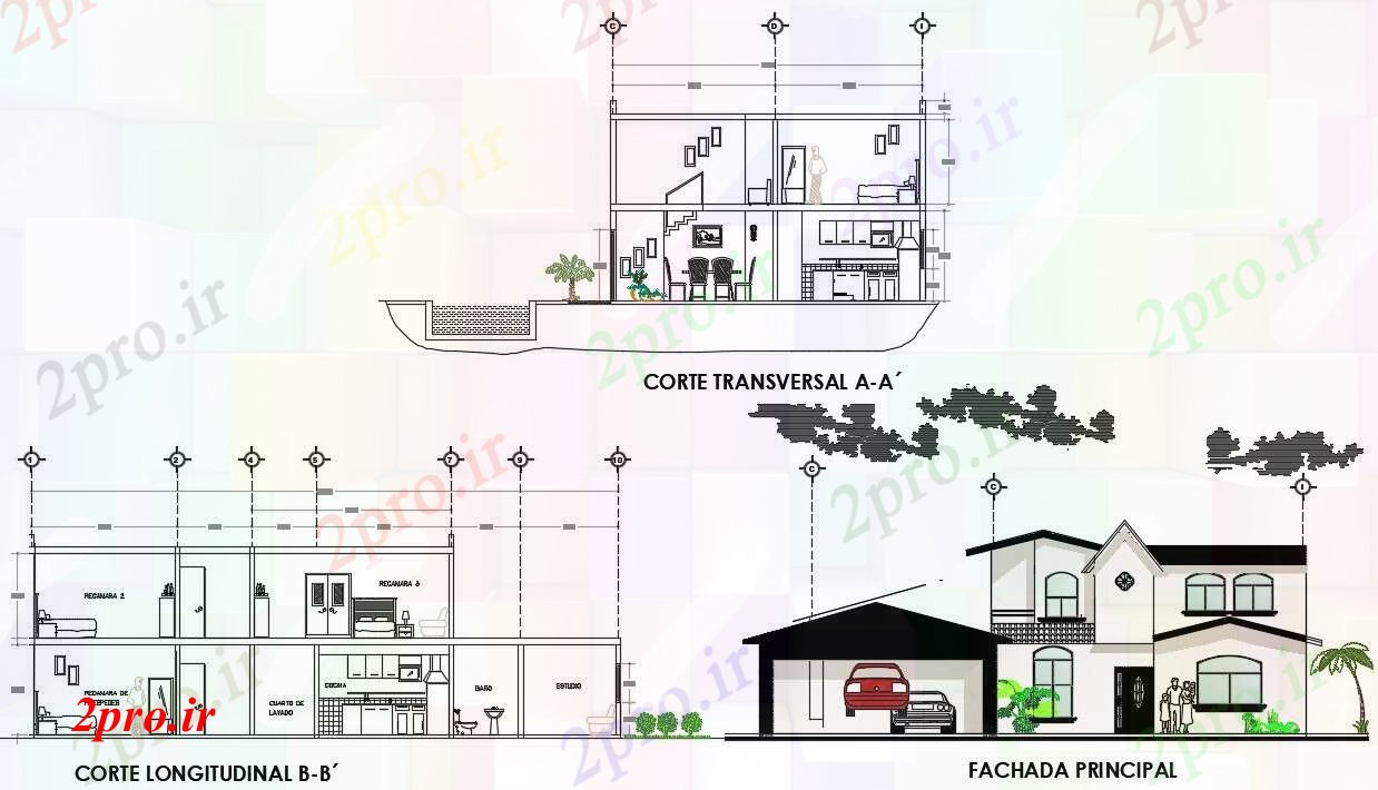 دانلود نقشه مسکونی  ، ویلایی ، آپارتمان  دو طبقه خانه طراحی با جزئیات (کد89770)