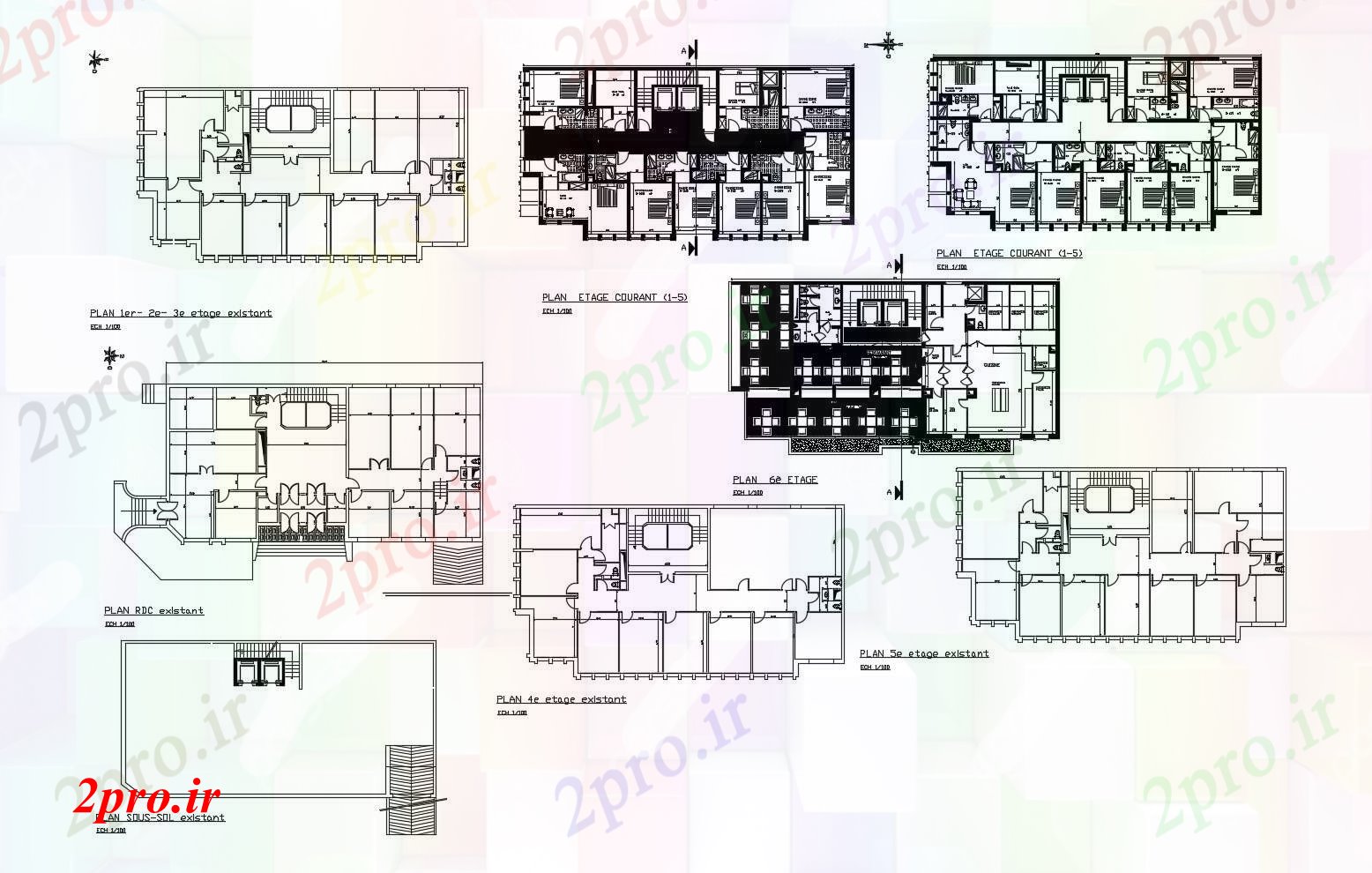 دانلود نقشه هتل - رستوران - اقامتگاه طراحی هتل با ابعاد جزئیات 14 در 27 متر (کد89810)