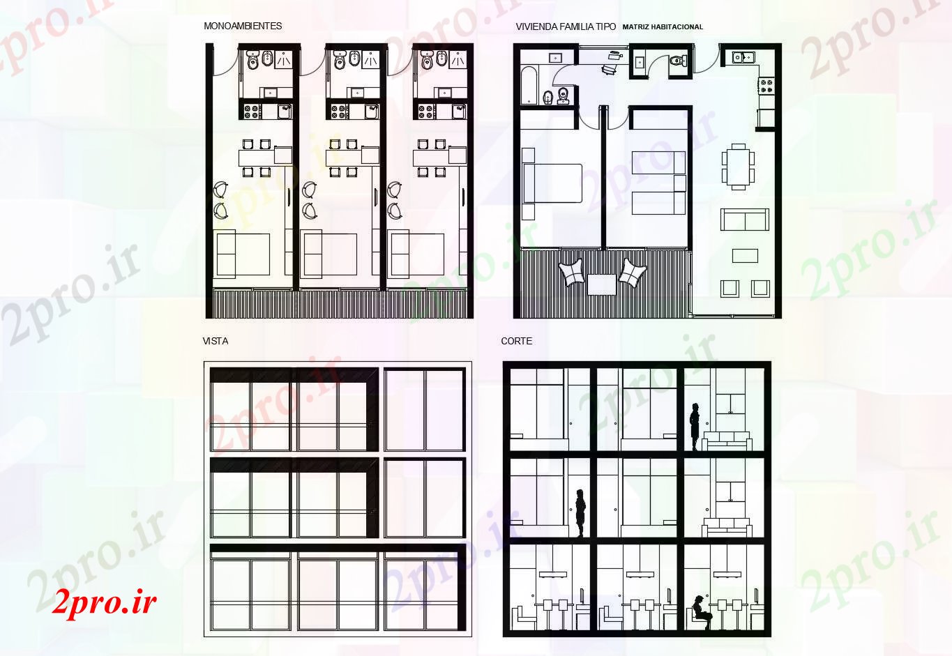 دانلود نقشه مسکونی  ، ویلایی ، آپارتمان  طرحی دو بعدی  خانه با بخش (کد89823)