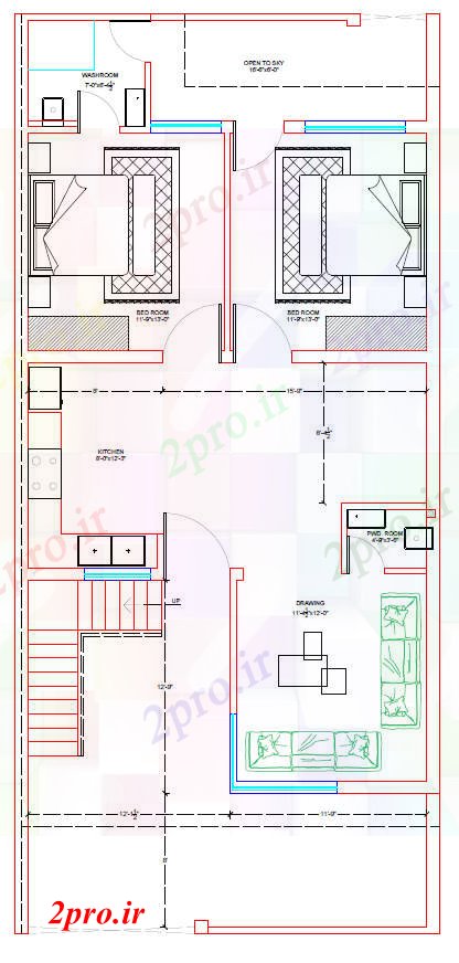 دانلود نقشه مسکونی  ، ویلایی ، آپارتمان  x55 'چیدمان خانه طرحی طبقه همکف (کد89848)