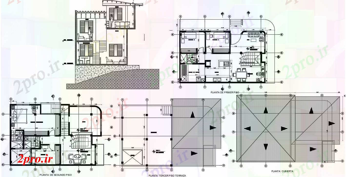 دانلود نقشه مسکونی  ، ویلایی ، آپارتمان  طرحی طبقه خانه  (کد89865)