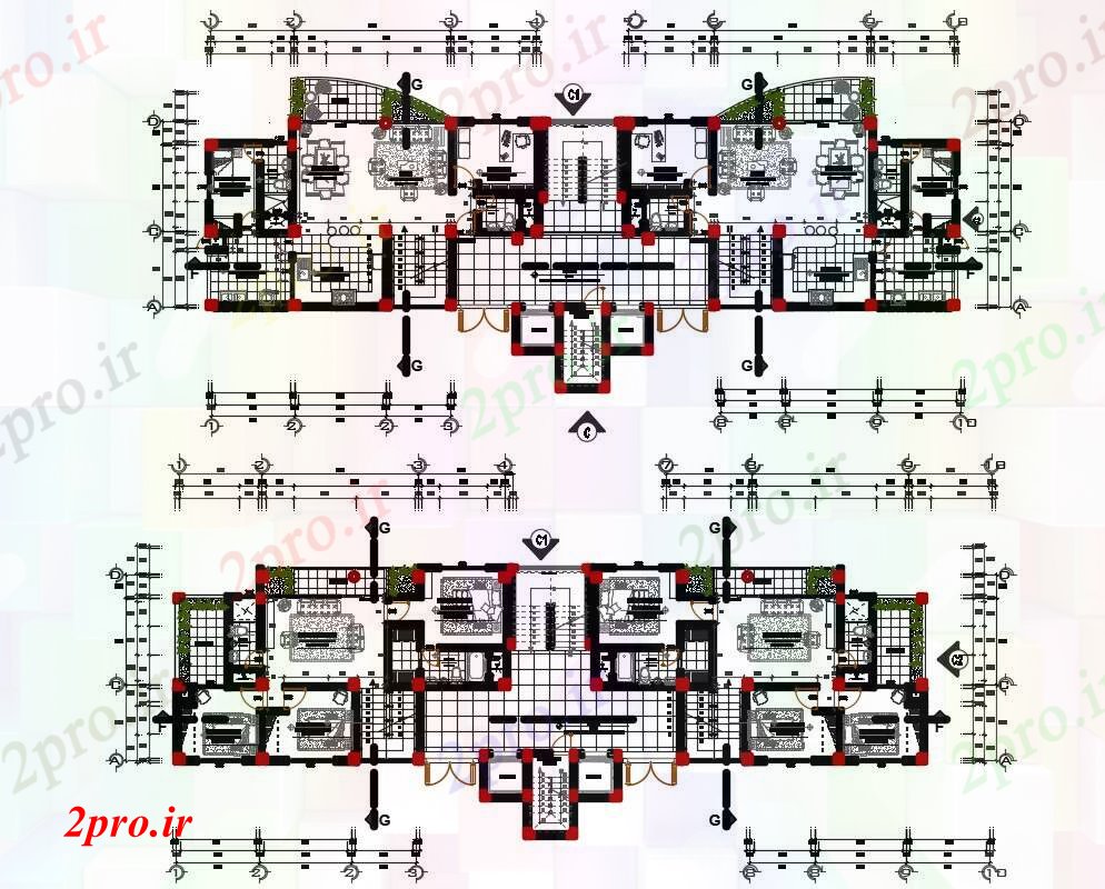 دانلود نقشه مسکونی  ، ویلایی ، آپارتمان  مسکونی طرحی خانه خانواده های متعدد (کد89870)