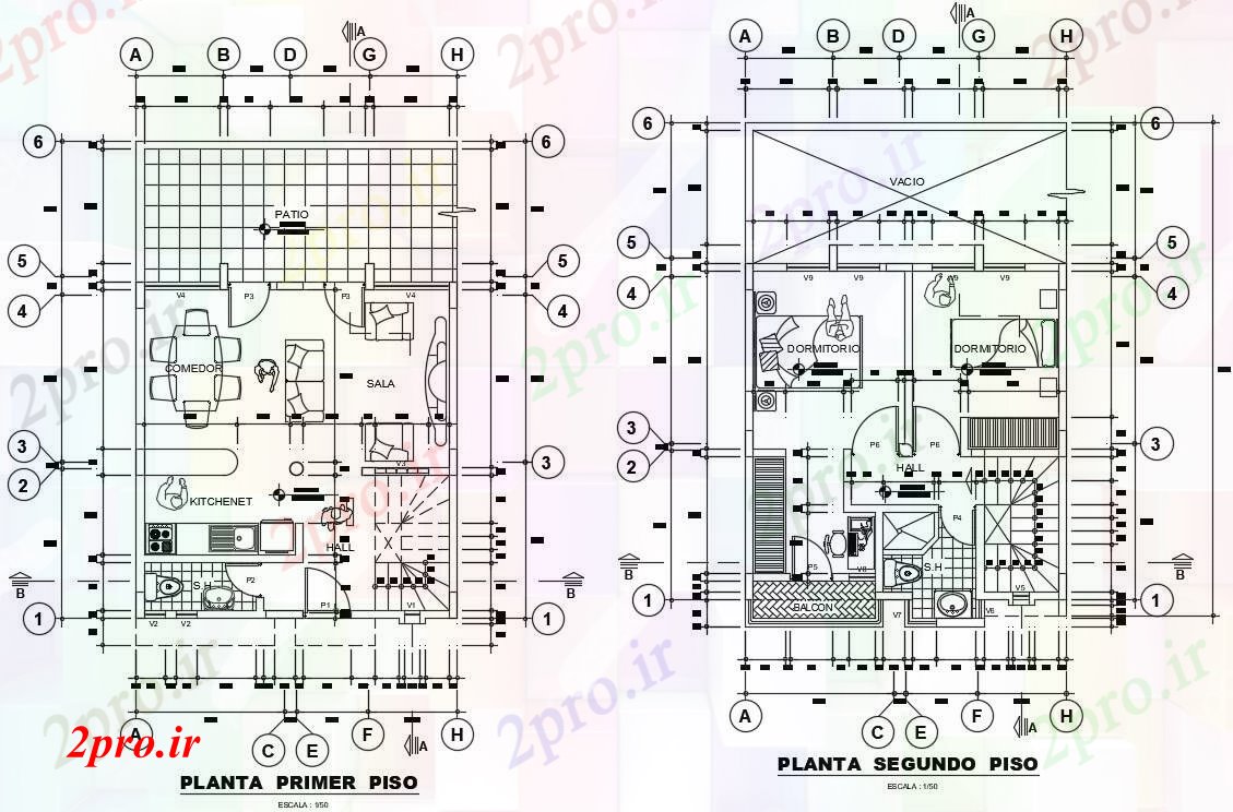 دانلود نقشه مسکونی  ، ویلایی ، آپارتمان  طرحی خانه 2 طبقه  (کد89895)