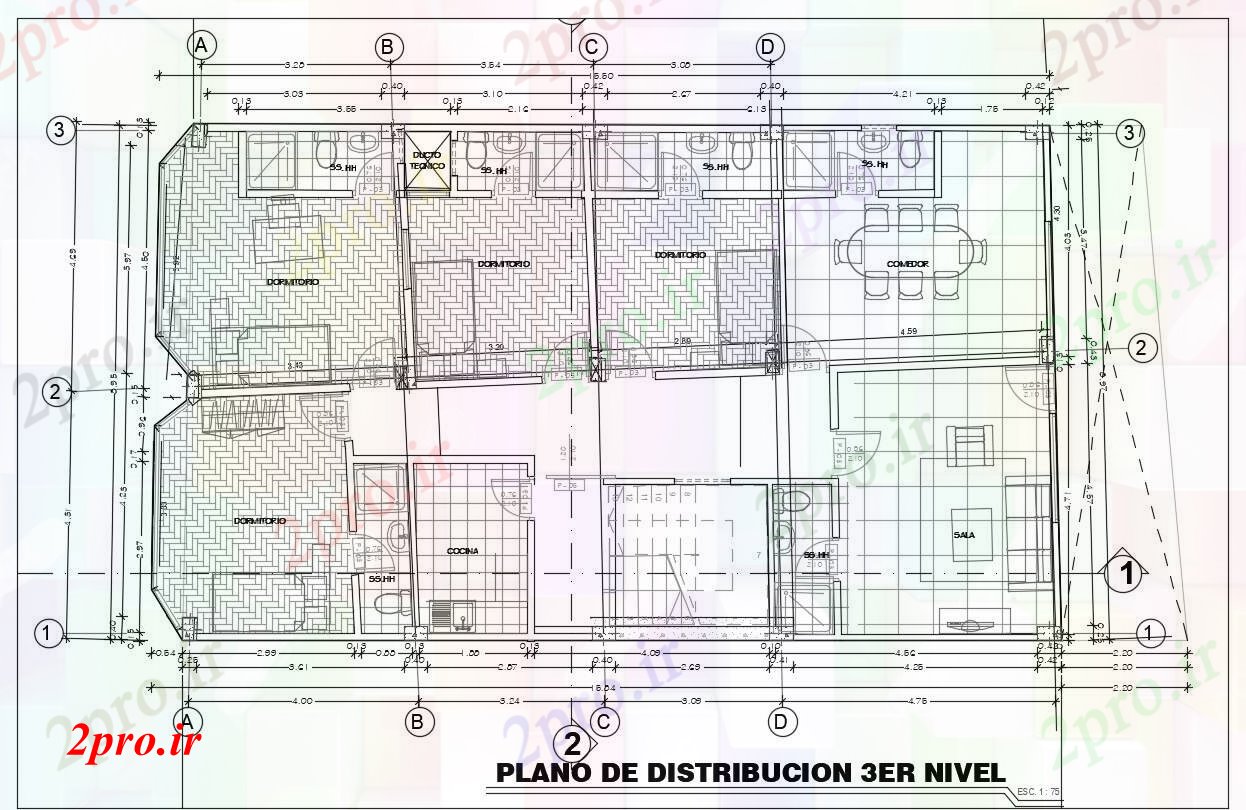 دانلود نقشه مسکونی  ، ویلایی ، آپارتمان   از طبقه دوم  (کد89897)