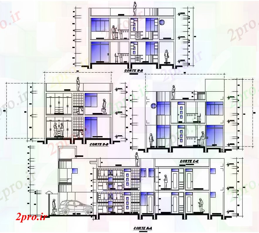 دانلود نقشه مسکونی  ، ویلایی ، آپارتمان  طرحی از آپارتمان   برای خانواده های متعدد (کد89905)