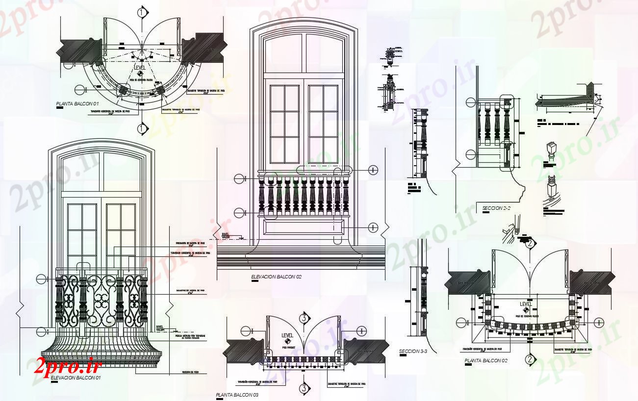 دانلود نقشه مسکونی  ، ویلایی ، آپارتمان  نما بالکن  (کد89945)