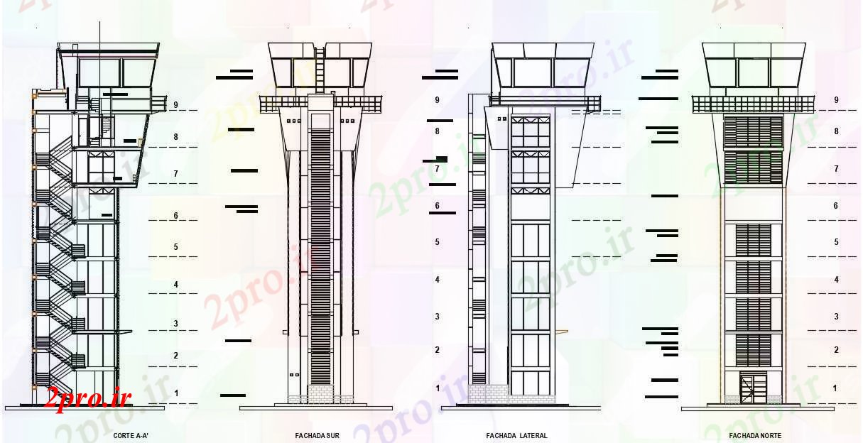 دانلود نقشه کارخانه صنعتی  ، کارگاه نما برج و بخش با ابعاد جزئیات  (کد89969)