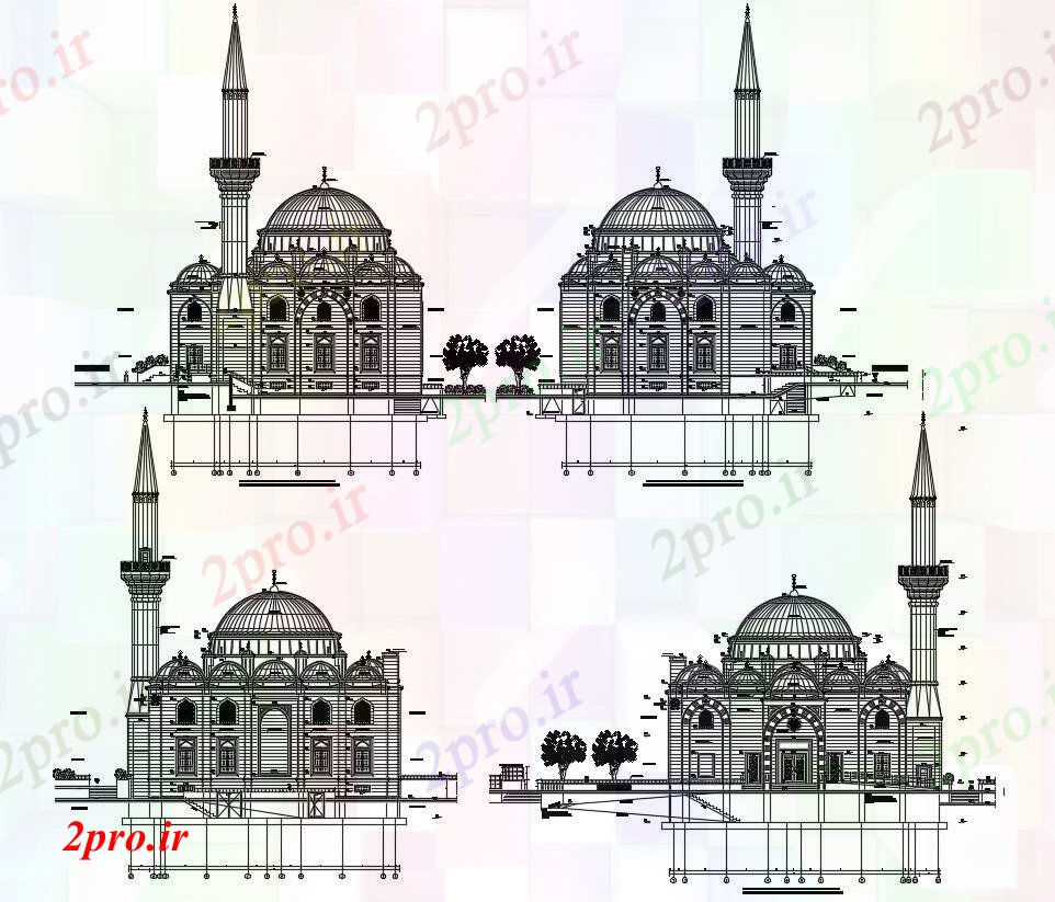 دانلود نقشه کلیسا - معبد - مکان مذهبی نما مسجد با ابعاد جزئیات (کد89971)