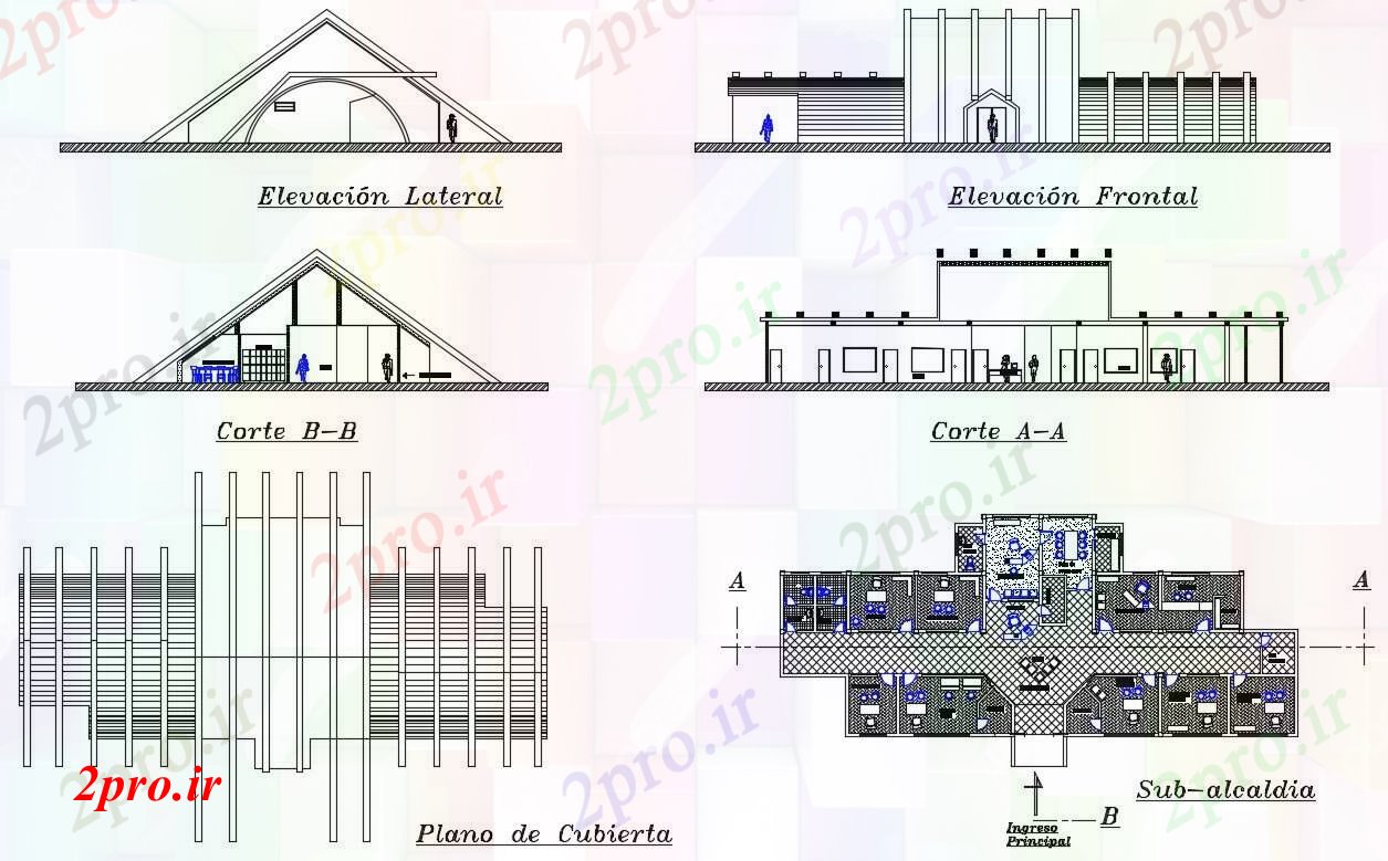 دانلود نقشه ساختمان اداری - تجاری - صنعتی دفتر نما و بخش جزئیات (کد89977)