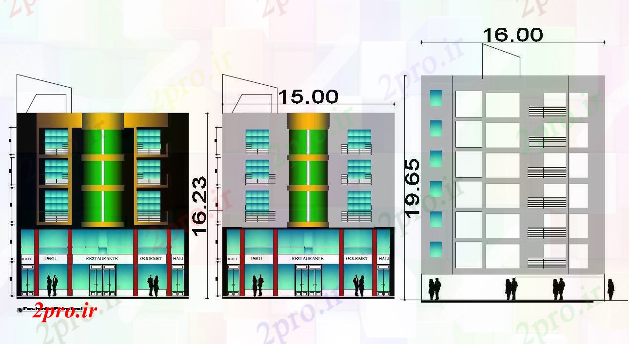 دانلود نقشه هتل - رستوران - اقامتگاه ساختمان رستوران 15 در 18 متر (کد89994)