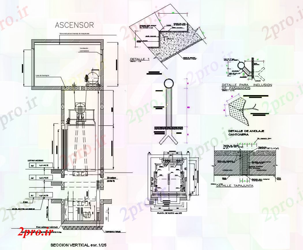 دانلود نقشه  جزئیات آسانسور و   طراحی  (کد90001)