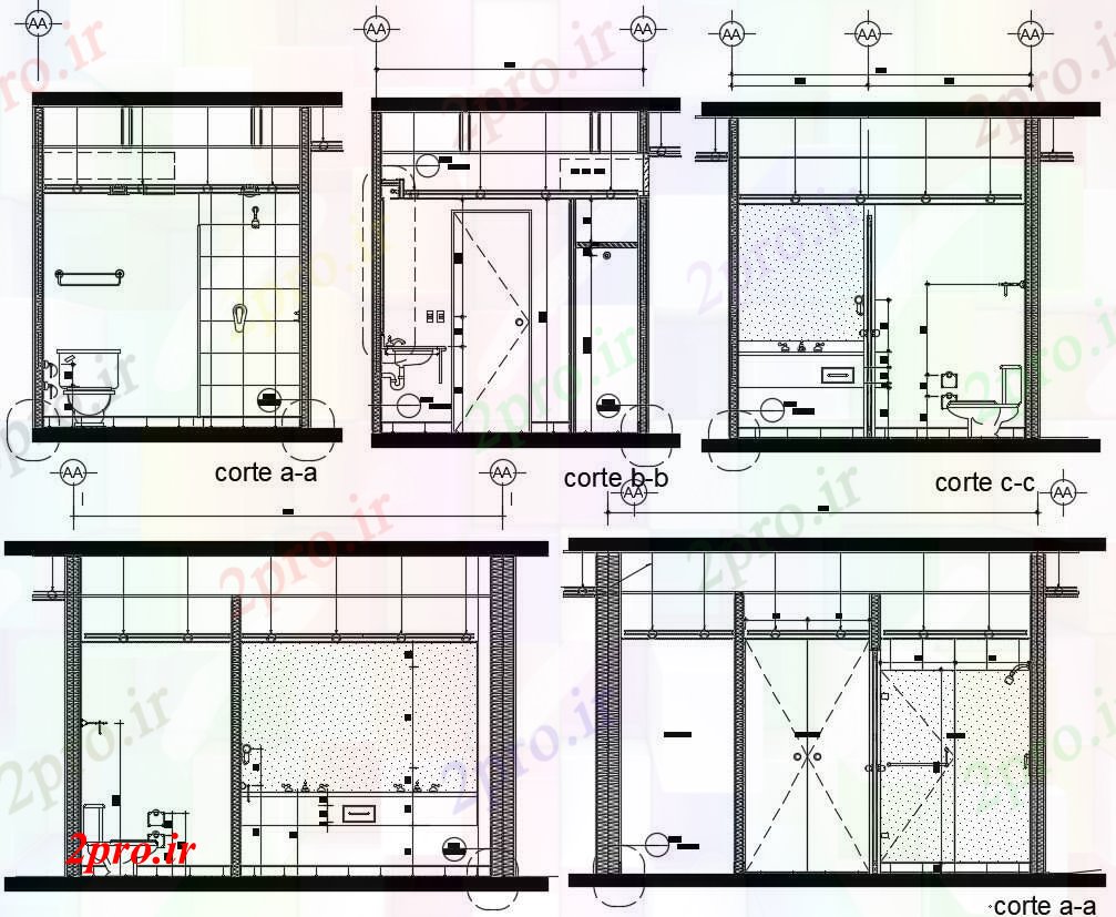 دانلود نقشه تجهیزات بهداشتی طراحی حمام (کد90010)