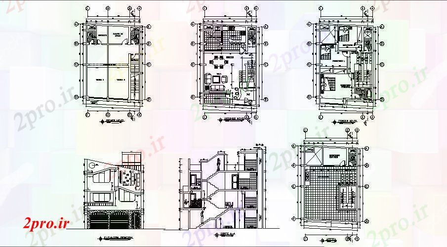 دانلود نقشه مسکونی  ، ویلایی ، آپارتمان  طبقه خانه با نما و بخش (کد90037)