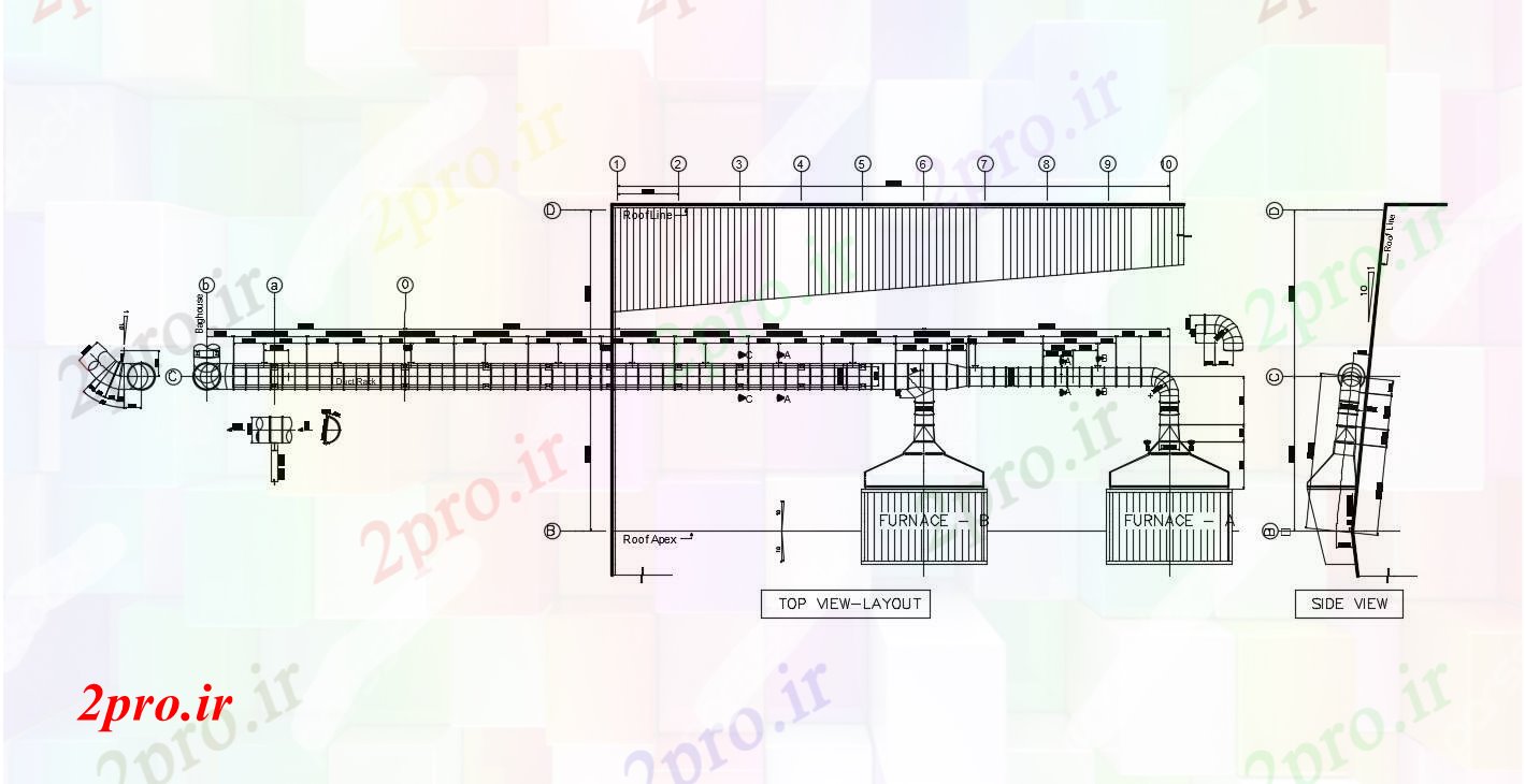 دانلود نقشه کارخانه صنعتی  ، کارگاه ساختار سقف (کد90080)