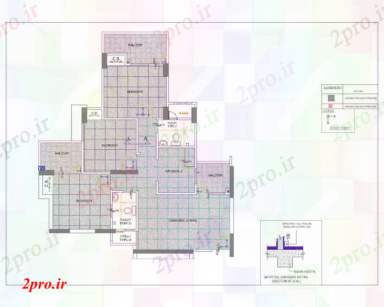 دانلود نقشه مسکونی  ، ویلایی ، آپارتمان  کفپوش جزئیات FLAT (کد90129)