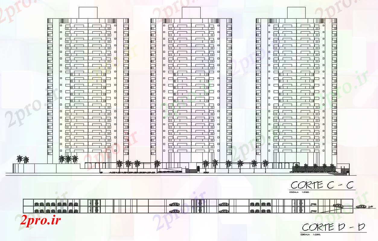 دانلود نقشه ساختمان مرتفع مقطعی طراحی جزئیات دان بالا ساخت (کد90152)