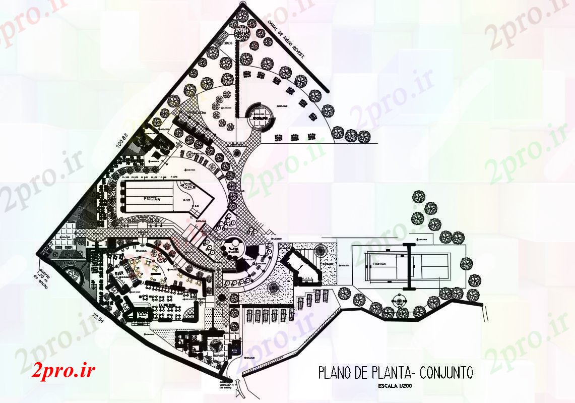 دانلود نقشه هتل - رستوران - اقامتگاه طرحی دو بعدی از هتل جزئیات مساحت ساختمان طرح 58 در 66 متر (کد90166)