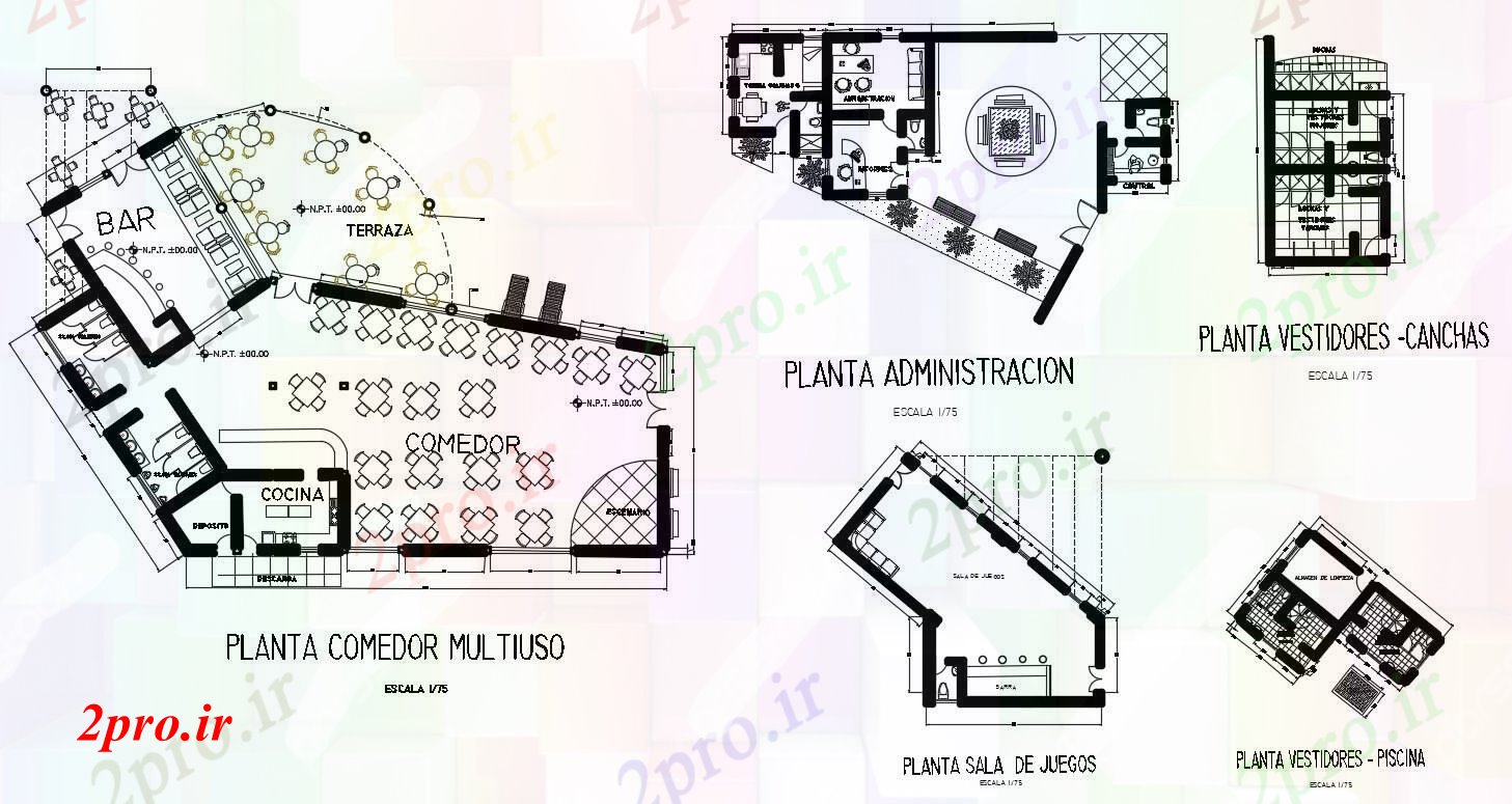 دانلود نقشه هتل - رستوران - اقامتگاه طرحی طبقه طرحی رستوران ساخت 27 در 29 متر (کد90167)