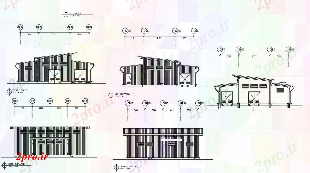 دانلود نقشه کارخانه صنعتی  ، کارگاه بخش و نما طراحی های کارگاه (کد90179)