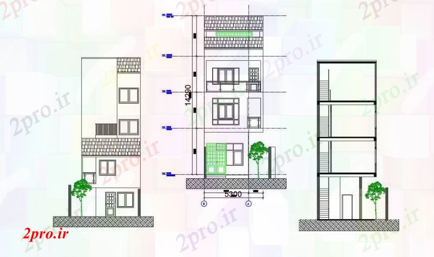 دانلود نقشه مسکونی  ، ویلایی ، آپارتمان  طراحی جزئیات آپارتمان   نما  (کد90220)