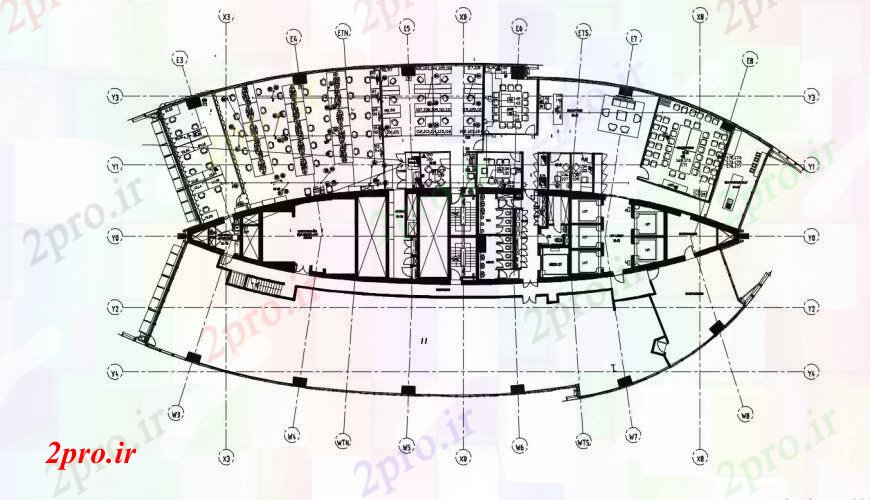 دانلود نقشه ساختمان اداری - تجاری - صنعتی طراحی طرحی طبقه از تجارت ساخت 79 در 212 متر (کد90230)