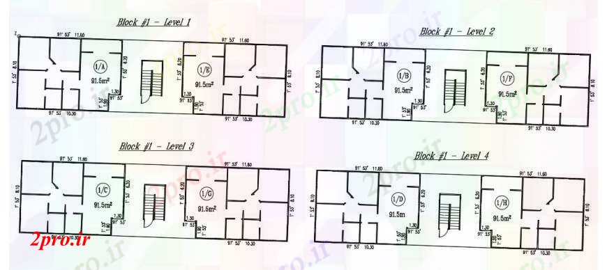 دانلود نقشه مسکونی  ، ویلایی ، آپارتمان  بلوک های آپارتمان  ی سطح   (کد90238)