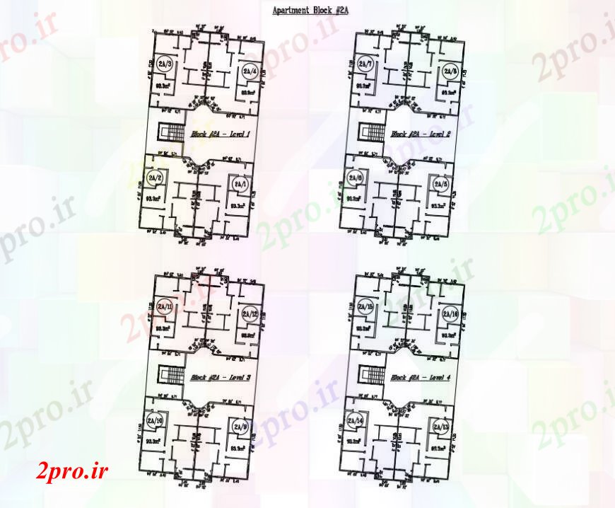 دانلود نقشه مسکونی  ، ویلایی ، آپارتمان  BHK سطح  بلوک های آپارتمان  ی  (کد90239)