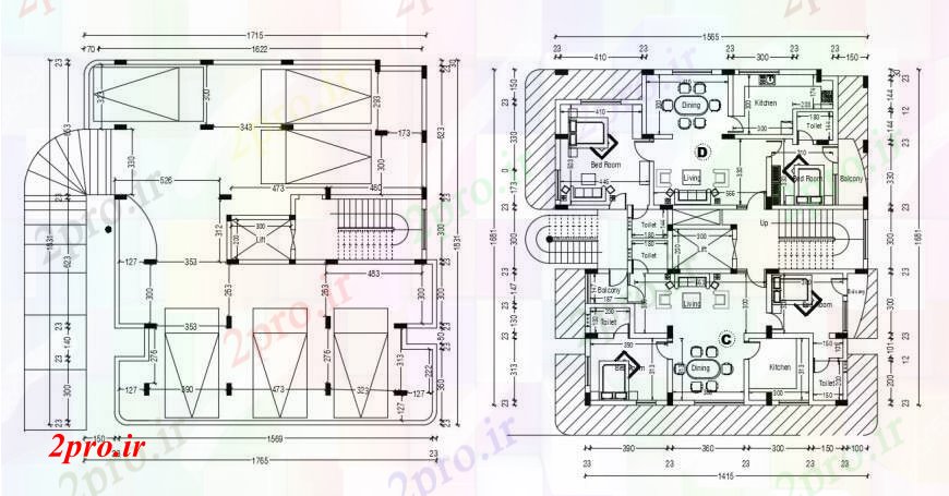 دانلود نقشه مسکونی  ، ویلایی ، آپارتمان  آپارتمان لوکس   پروژه (کد90241)