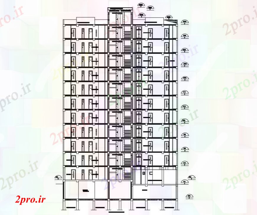 دانلود نقشه مسکونی ، ویلایی ، آپارتمان نما آپارتمان چند طراحی 10 در 25 متر (کد90254)