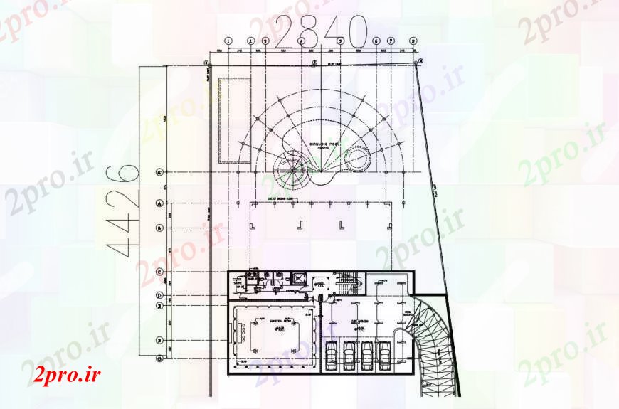 دانلود نقشه ساختمان اداری - تجاری - صنعتی طراحی جزئیات از منطقه پارکینگ 31 در 50 متر (کد90255)