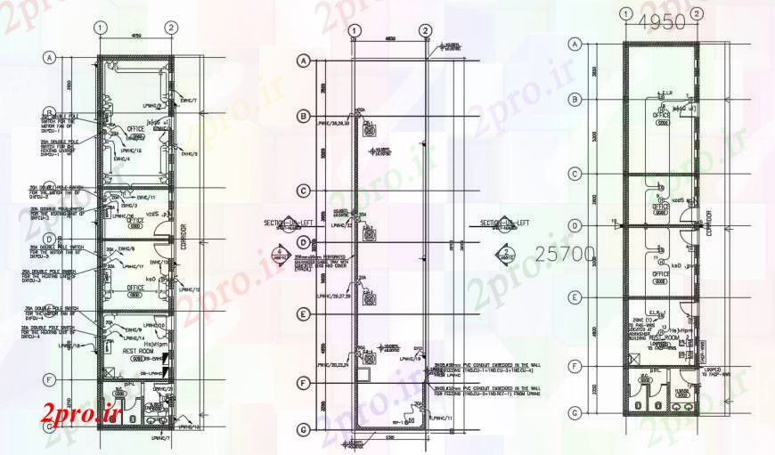 دانلود نقشه ساختمان اداری - تجاری - صنعتی ساختمان اداری نقشه طبقه  دو بعدی   (کد90299)