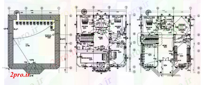 دانلود نقشه مسکونی ، ویلایی ، آپارتمان طراحی ویلا مسکن با جزئیات الکتریکی 15 در 16 متر (کد90353)