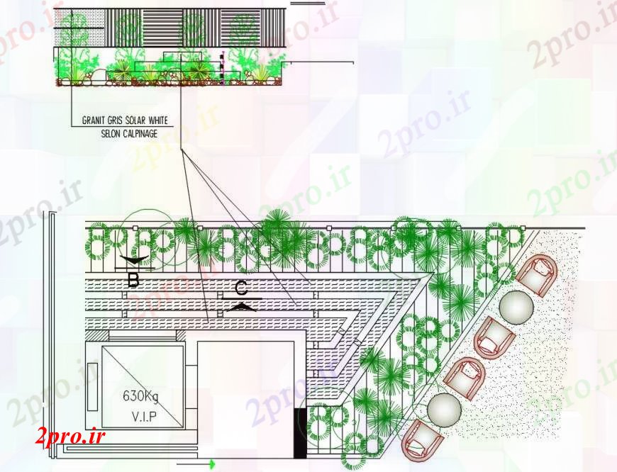 دانلود نقشه باغ محوطه سازی طراحی 50 در 123 متر (کد90364)