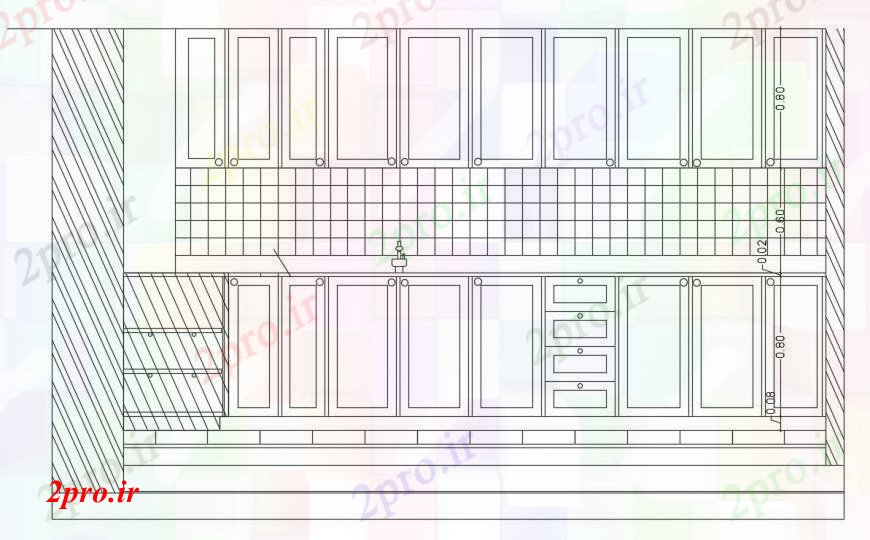 دانلود نقشه آشپزخانه آشپزخانه مبلمان نما طراحی 13 در 14 متر (کد90373)
